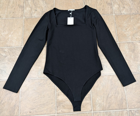 Mangopop Tops - New Mango Pop sz L Bodysuit black long sleeves square neck top t-shirt 1996